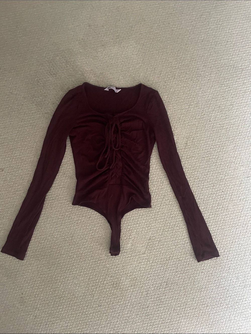 Nordstrom Burgundy Long-Sleeve Ruched Tie Front Bodysuit